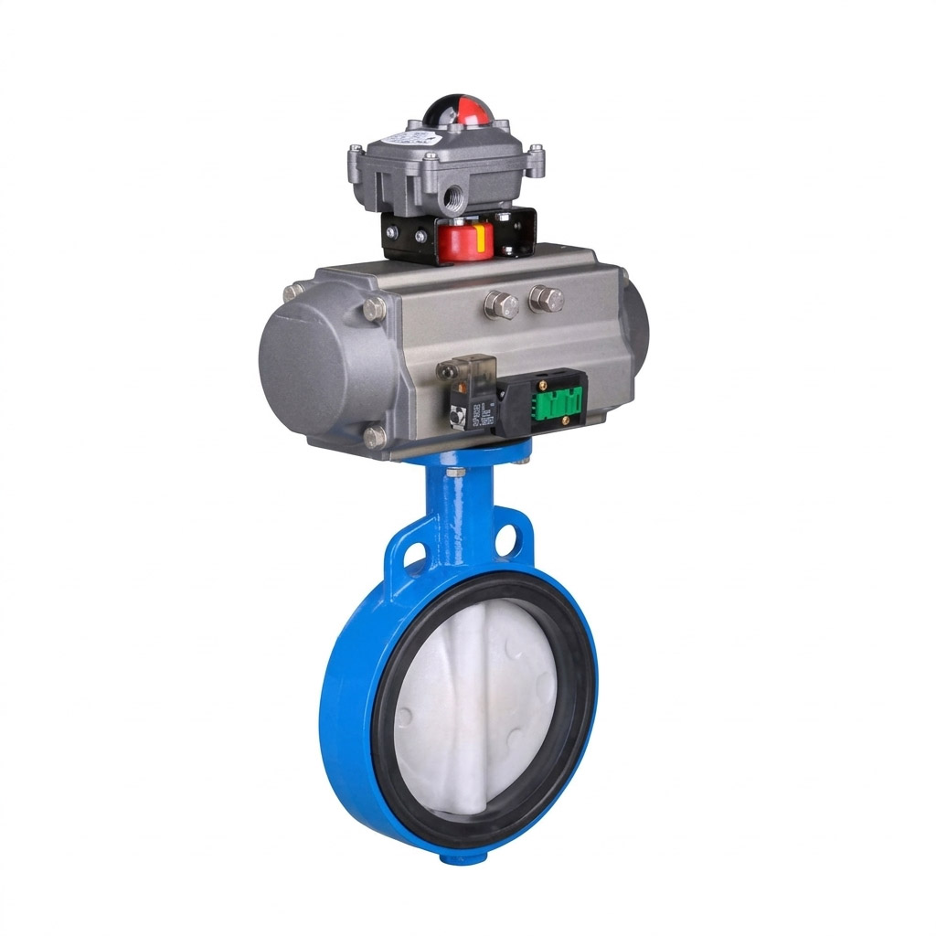 Pneumatic Actuated Rubber Lined Butterfly Valve for industrial flow control and corrosion-resistant applications