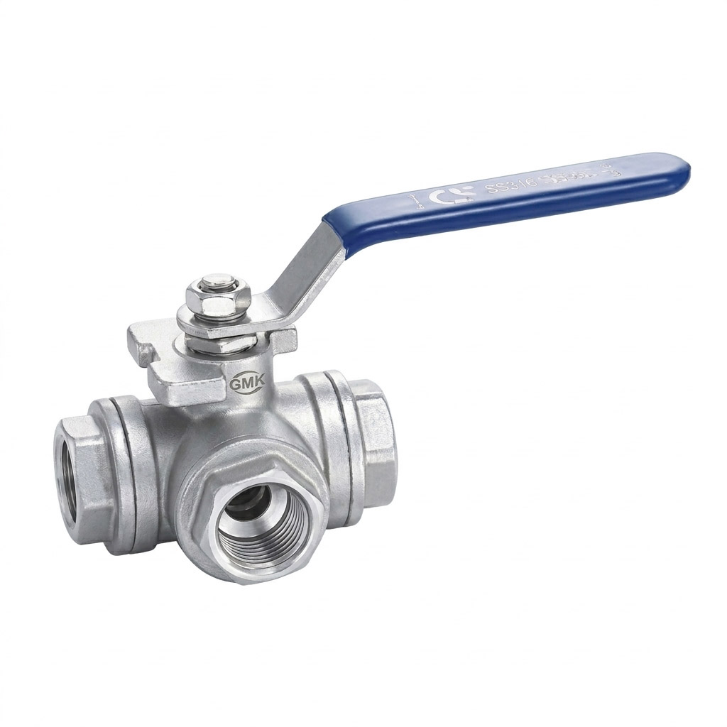 Three Way Threaded Ball Valve with stainless steel body for industrial flow control